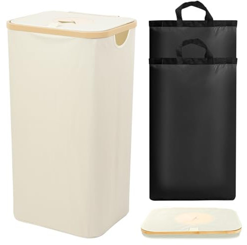 FYting Pfandflaschen SammelbehäLter,120 L SchmutzwäSchebehäLter XXL mit 2 Stück Herausnehmbarem, Wasserdichtem Innenbeutel, Faltbarer WäSchekorbsammler mit Deckel Für Kleidung, Spielzeug (Weiß)