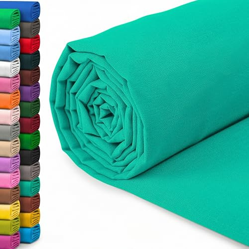 A-Express 100 % bomullstyg - 60 tum 150 cm brett - vanligt bomullstyg per meter - perfekt för quiltning, sömnad, klädtillverkning, gardinfoder, tygkassar, sängkläder, örngott - turkos 0,5 meter