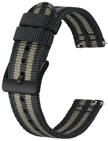 BISONSTRAP Men’s Nylon Watch Bands, Two-Piece Military Watch Straps, Quick Release, Brushed Buckle, Band Width 18mm 19mm 20mm 22mm