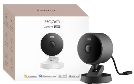 Aqara Camara Vigilancia WiFi Interior/Exterior G100, 2K, HomeKit Secure Video,Visión Nocturna a Color con Foco, Detección IA, Wi-Fi 6, Audio Bidireccional, Compatible con Alexa, Google, Negro