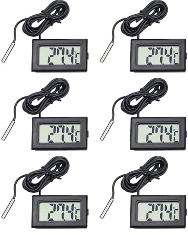 6 Pezzi Termometro Frigo, LCD Mini Termometro Digitale, Congelatore Acquario, termometro cucina, Misuratore di Temperatura con Sonda Impermeabile, Intervallo da -50°C a +110°C, Facile Lettura