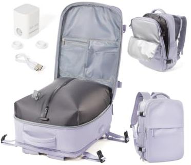 WEPOET Zaino Sottovuoto Viaggio Ryanair 40x30x20 Zaino da Viaggio Aereo Bagaglio a Mano con Sottovuoto Zaini Easyjet 45x36x20 Vacuum Backpack con Porta Scarpe(Viola)