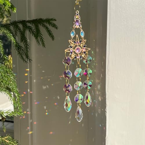 JVHLOV Acchiappasole Cristallo – Prisma Arcobaleno con Sole & Luna – Decorazione per Finestra, Giardino & Casa (1, SuncatcherCrystal02)