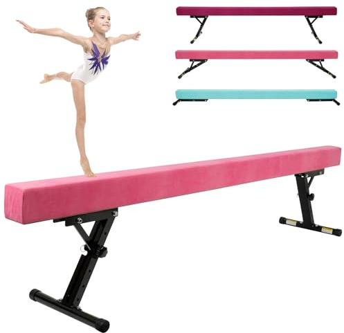 Kegoupdys Trave Ginnastica Artistica, Attrezzi Ginnastica per Bambini 245 cm, Trave da Equilibrio 5 Altezze Regolabili con Gamba.