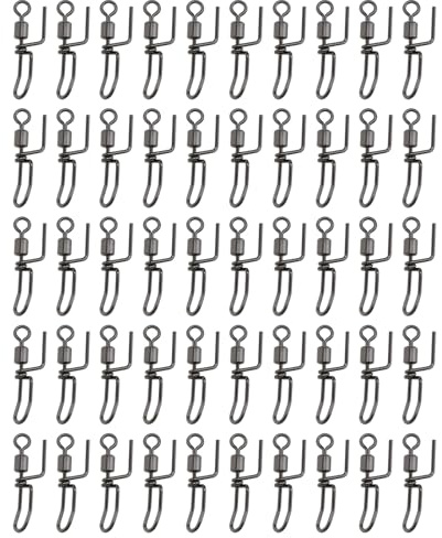 50Pcs 18mm Stainless Steel Cascade Fishing Swivels with Snaps, Sea Fishing Rig Connectors for Long Distance Casting, Saltwater Freshwater Tackle Accessories