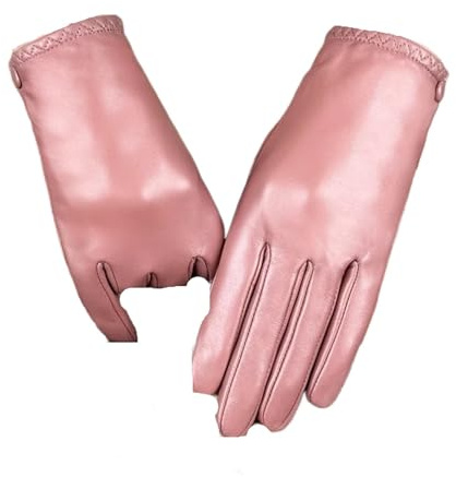 XUWEWI Läderhandskar för damer läderhandskar damer handvärmare körning cykling vindtät delad finger, Rosa, M