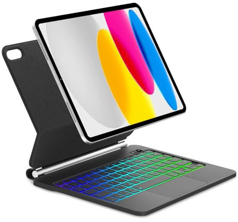 Occtingkind Magic Keyboard för iPad 11/10 generation: Magnetiskt fodral med 7 färger belysning och styrplatta | Kompatibel med iPad A16 (2025) och 10 (2022) | QWERTZ Bluetooth-tangentbord