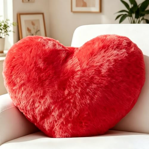 Cuscino a forma di cuore, in peluche, a forma di cuore, cuscino decorativo, regalo romantico per compleanno, San Valentino o festa della mamma, per divano, letto (rosso)