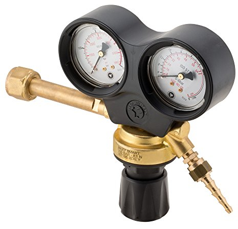 RIDUTTORE PRESSIONE CO2 ARGON MIX CON 2 MANOMETRI PROFESSIONAL ATTACCO ITALIA FEMMINA W21.80 rhi CUFFIA OXYTURBO GAS COMPRESSI FINO A 300 BAR PER SALDATRICI MIG / MAG / TIG