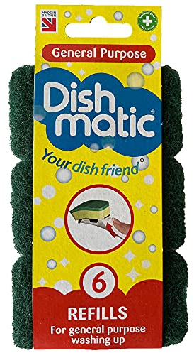 Dishmatic 6 testine di ricambio per stoviglie, colore verde, con abrasivo antibatterico – ricariche per manico cucina – Confezione da 6