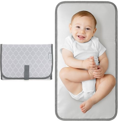 Comfy Cubs Baby Changing Pad Compact Size - Waterproof Diaper Changing Mat with Cushioned Pillow - Soft & Lightweight, Foldable Design for Travel - Stylish Design for Boys and Girls - Grey Pattern
