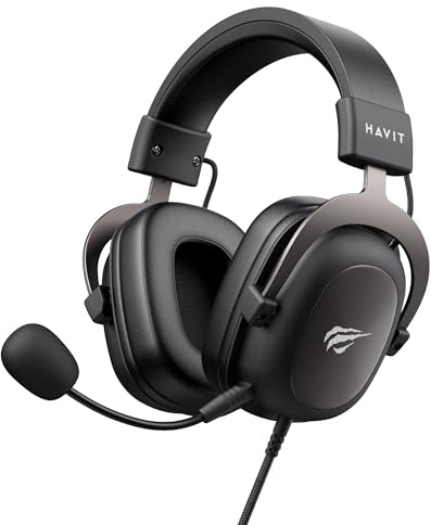 havit Gaming Headset mit Mikrofon - Gaming Kopfhörer [3,5mm Klinke für PC, Xbox und PlayStation] - Gamer Kopfhörer Over Ear [mit Noise Cancelling] - Metallic Schwarz