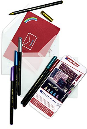 Briefhüllen-Set aus 100 transparenten Briefhüllen und 1 Pack Stifte, Umschläge (DIN C6, 90 g/qm Offset) Stifte (Metallic - Blau, Silber, Grün, Lila, Rot, Gold), Blanke Briefhüllen