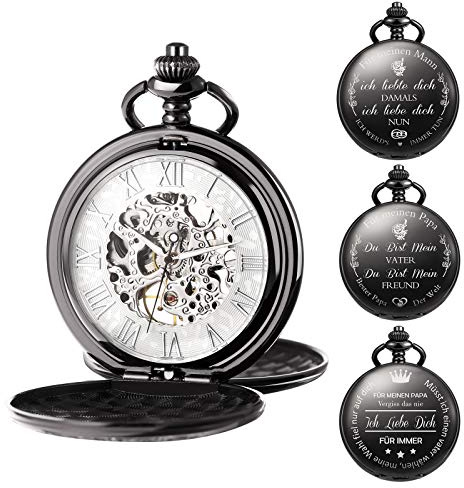 TREEWETO Orologio da tasca da uomo con incisione personalizzata, orologio da tasca con catena, classico vintage, regalo meccanico, regalo per matrimonio, testimone dello sposo, migliore uomo, 3