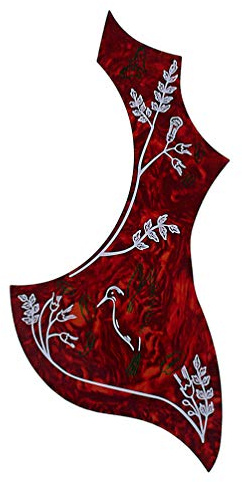 Acoustic Guitar Pickguard Anti-Scratch Guard Plate Flower and Bird Self-adhesive Pickguard for Electric Acoustic Classical Guitar Dark Red