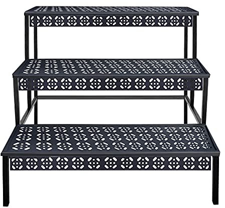 3 Tiers Metal Plant Stand,Rectangular Ladder Flower Pots Outdoor, Indoor Plant Display Rack, Heavy Duty Utility Storage Organizer for Home Garden Patio Balcony, Stair Style