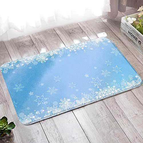 Bishilin Fußmatte Waschbar Weihnachten, Badematte rutschfest 60x90 Schneeflocken Muster Badvorleger Teppich Wohnzimmer