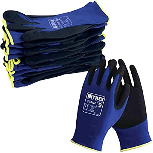 NITREX Unigloves 270NF Wiederverwendbare Handschuhe für allgemeine Handhabung, mit sandiger Handflächenbeschichtung und Nylonfutter, Blau/Schwarz, Größe 8
