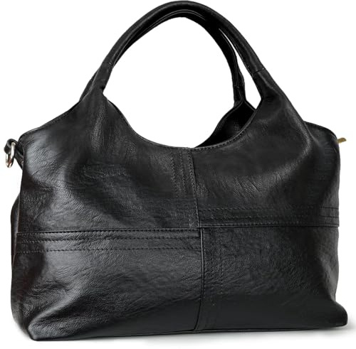 KOGTLA Vegan Leather Purses for Women with Detachable Satchel Strap, Ladies Handbags, Tote Hobo Bags with Top Handle Black