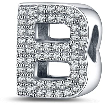 LaMenars Ciondolo Lettera B Perline in Argento Sterling 925 per Braccialetti con Zirconia Cubica 5A, Regali Gioielli di Compleanno Donne Ragazze