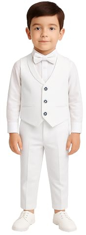 Gilet de Communion pour bébé garçon, Costume de baptême, en Coton et Lin Blanc, Ensemble 3 pièces pour Mariage Formel de âge 3-4 Ans