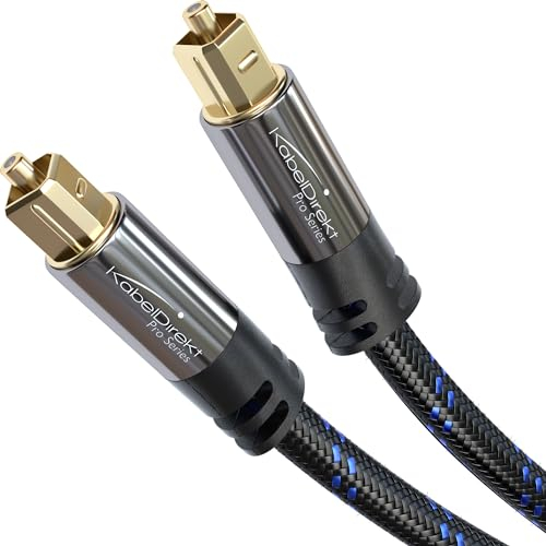TOSLINK Cable, optical audio cable Nylon braided – 2m – Fibre optic lead for soundbars (digital S/PDIF, stereo systems/amplifiers, home cinema, Xbox/PS4) – CableDirect