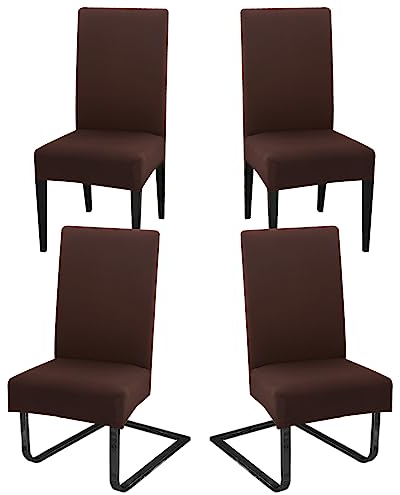 Hopelit Stuhlhussen 4er Set, Stuhlhussen Schwingstühle Abnehmbarer Waschbarer Spandex, Universale Stretch Stuhlbezug Hussen für Esszimmer, Hotel, Küche, Hochzeitsdeko, Dunkelbraun