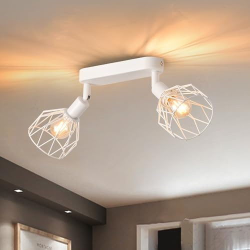 ANWIO Lámpara Techo Con 2 Focos LED Interior, Base E14, Aplique Blanco Rectangular, Giratorio Plafón (Sin Bombillas)