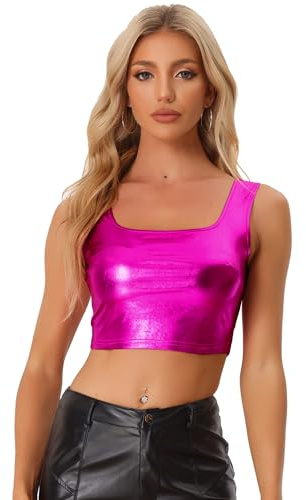 Allegra K Women's Sleeveless Halloween Party Holographic Metallic Crop Top