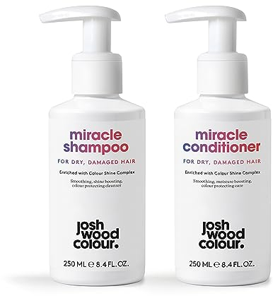 Josh Wood Colour Miracle Shampoo and Conditioner for Dry, Damaged Hair Enriched with Colour Shine Complex, Body Boosting, Nourishing, Colour protecting Hair Cleanser, 2 Bottles