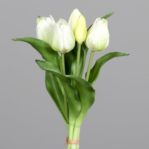 Tulpenbund Nature Real Touch 32x20cm mit 5 Blüten DP Kunstblumen künstliche Blumen Tulpen Latex (Weiß)