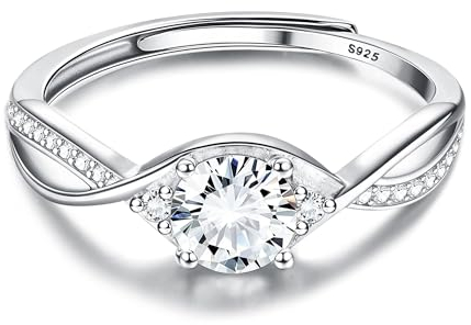 JeweBella 925 Sterling Silber Ringe für Damen Verstellbarer Verlobungsring Eheringe Glänzend Cubic Zirkonia Ring Fingerring Trauringe Engagement Promise Ring für Frauen Paar Ring Schmuck