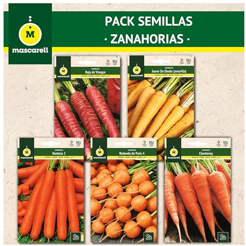 Mascarell Semillas, PACK SEMILLAS ZANAHORIAS, Kit Huerto en Casa, Fácil de Cultivar, Contiene 5 Variedades de Zanahorias Extraordinarias