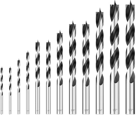 MACXCOIP Brad Point Wood Drill Bit Set, 12Pcs Drill Bit Set with Double Flutes Design for Carpenter Woodworking and All Types of Wood (1/8 - 1/2)
