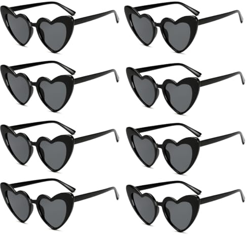Meleager Lunette Coeur Vintage, 8 Pièces Lunettes de Soleil Coeur Noir, Lunettes de Soleil Vintage Love Heart des Années 70, UV400, Heart Lunettes Rétro, Lunettes de Fête Voyages Mariage, Unisex