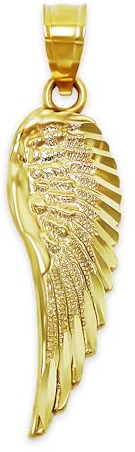 Gold Diamond-cut Angel Wing Charm - 10 Karat Solid Gold Pendant - Small Angel Wing Jewelry
