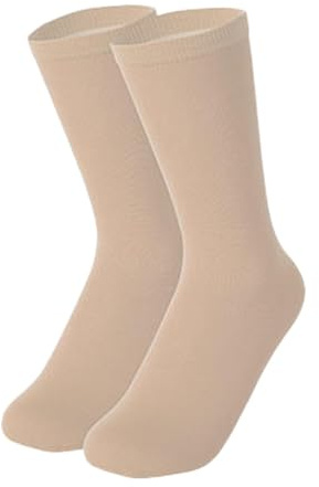 Harilla Chaussettes de Patinage sur Glace, Chaussettes de Patinage Artistique de Couleur Unie, Collants Respirants et Doux jusqu'aux Genoux pour Patins, Beige