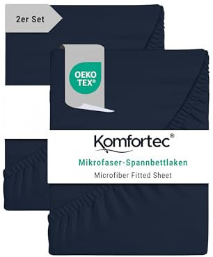 Komfortec Mikrofaser Spannbettlaken 2er Set 90x200 cm – Weiches Spannbetttuch mit Rundumgummi – Fitted Sheet für Matratzen bis 30 cm – Blau – Oeko-Tex – Pflegeleicht & Hautfreundlich – 90g/m²