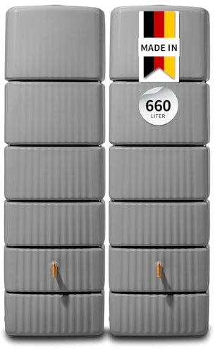 4rain Slim Regentonne Set 660 L, steingrau, 2X Slim 330 L, inkl. Verbinder - Wandtank, Wassertank, Regenfass, Regenwassertonne, Wasserbehälter, Fass, Regenwassertank, Wasserfass, Wassertonne