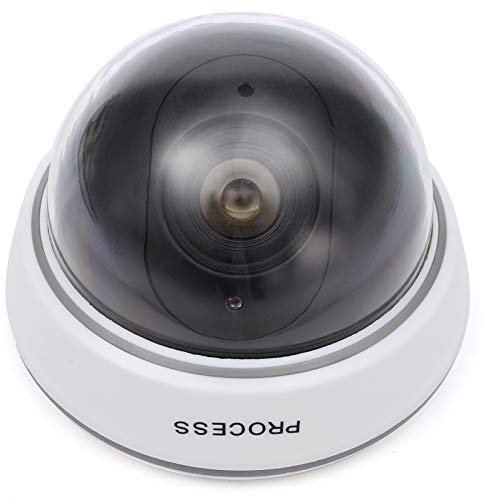1 cámara de simulación falsa domo de vigilancia, cámara de seguridad intermitente, luz roja (blanco)