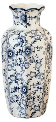 WF Chinese Porcelain Blue and White Vase, Hand-Painted Ceramic Floor Vase for Home Decor, Traditional Oriental Shelf Decor Collectible Figurines (Height: 10)