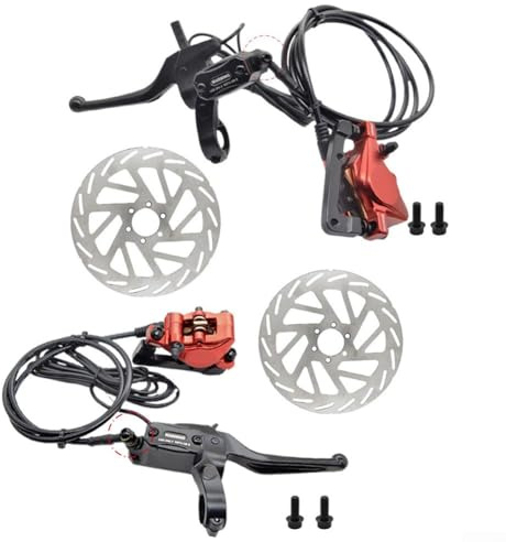 ZiStarlilife E-Bike Hydraulic Brake Set Folding E-Bike Power Off System, Demountable Dual-Piston Anti-Bending Oil Pipe, With Power Off Cable, 160Mm Front & 180Mm Rear Disc(left)