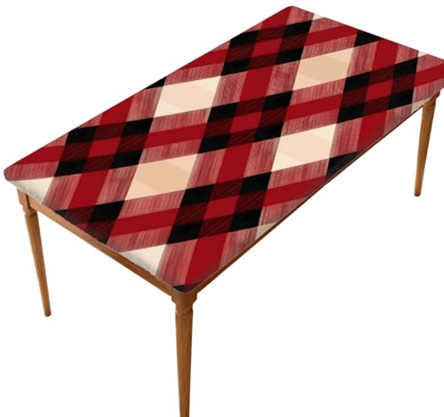 Entemne Mantel rectangular elástico de 1,5 m, diseño a cuadros de Navidad, impermeable, ajustable, protector de mesa para comedor, jardín, fiesta, patio, restaurante, mesa