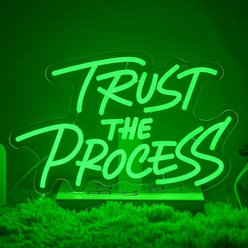 LLNEOX Trust The Process Neon Sign for Wall Decor Green Neon Light Gym LED Sign Dimmable Motivation LED Light Letter Lighting for Bedroom Bar Classroom Gym Office Art Inspirational Alphabet