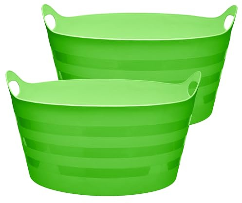 Garronda Pack de 2 Capazo Flexible 15 L para Hogar y Jardín - Cubo Plástico Multiusos con Asas, Cesta, Espuertas de Goma, Barreño Resistente para Albañilería, Limpieza y Transporte GD-0183 (Verde)