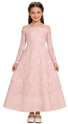Choomomo Vestido de niña de flores para niña, vestido festivo de encaje de tul, vestido de princesa, vestidos de noche para bodas, cumpleaños, Rosa., 134-140