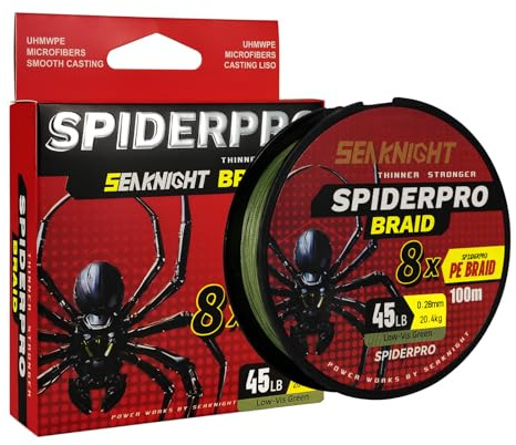 Seaknight Spiderpro 8 Strands Braided Lines 100M Smooth PE Multifilament Carp Fishing Lines UV-proof Saltwater-proof Fishing Line for Sea Fishing 15-100LB