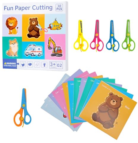 Small Scissors for School, 5 Colour Safety Scissors Sets with 30 PCS Paper-Cutting Craft Materials to Kids & Children, Children's Craft Scissor for Paper, Toddler and Child Scissor