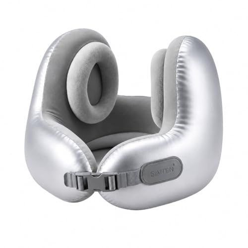 TRAVELFUN Almohada de Viaje Viscoelástica para Cuello – Soporte Cervical 360° con Sujeción de Barbilla y Orejas, Reducción de Ruido, Bluetooth para Móvil y Avión, Ideal para Viajar