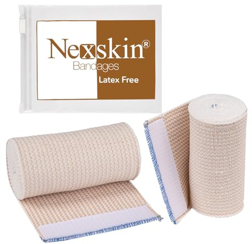 Premium Elastic Bandage Wrap (4” Wide, 2 Pack) - Nexskin Latex Free Athletic/Medical Compression Bandages Hook & Loop Fasteners at Both Ends - Lifetime Washable & Reusable Bandages